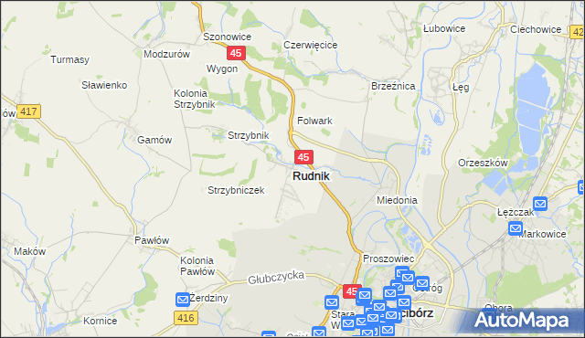 mapa Rudnik powiat raciborski, Rudnik powiat raciborski na mapie Targeo