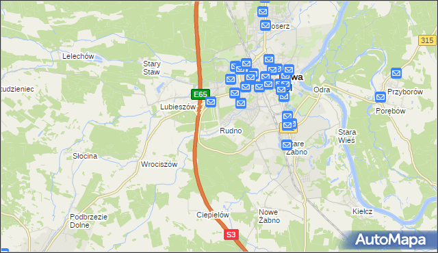 mapa Rudno gmina Nowa Sól, Rudno gmina Nowa Sól na mapie Targeo