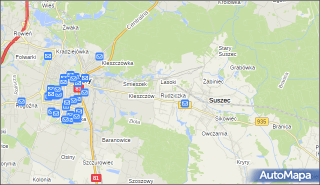mapa Rudziczka gmina Suszec, Rudziczka gmina Suszec na mapie Targeo