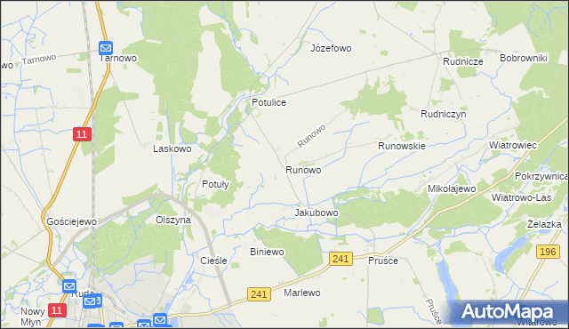 mapa Runowo gmina Wągrowiec, Runowo gmina Wągrowiec na mapie Targeo
