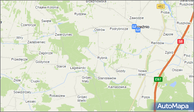 mapa Rybnik gmina Brzeźnio, Rybnik gmina Brzeźnio na mapie Targeo