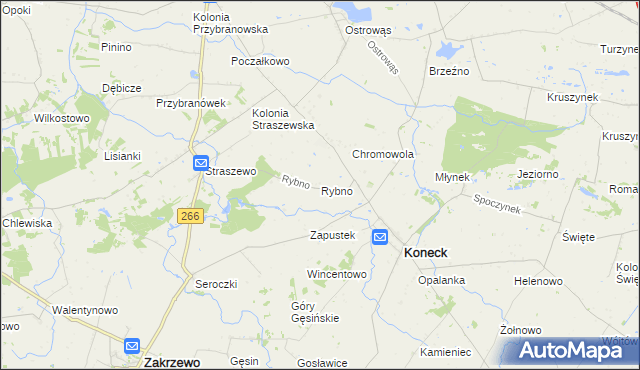 mapa Rybno gmina Koneck, Rybno gmina Koneck na mapie Targeo