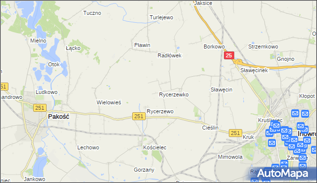 mapa Rycerzewko gmina Pakość, Rycerzewko gmina Pakość na mapie Targeo