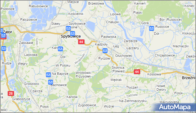 mapa Ryczów gmina Spytkowice, Ryczów gmina Spytkowice na mapie Targeo