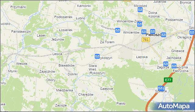 mapa Rykoszyn, Rykoszyn na mapie Targeo