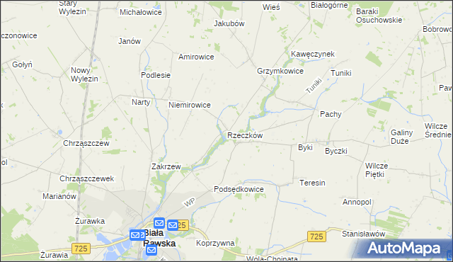 mapa Rzeczków gmina Biała Rawska, Rzeczków gmina Biała Rawska na mapie Targeo