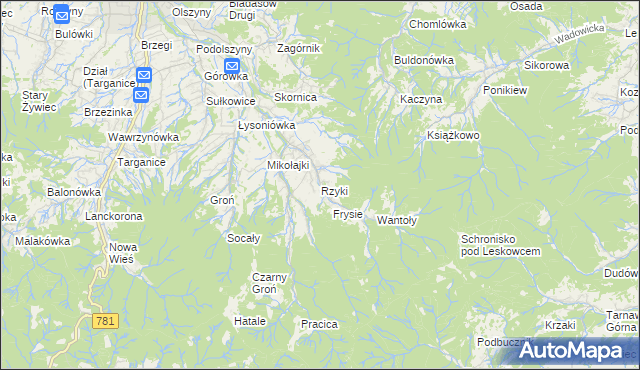 mapa Rzyki, Rzyki na mapie Targeo