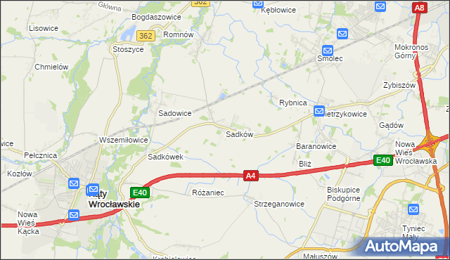 mapa Sadków gmina Kąty Wrocławskie, Sadków gmina Kąty Wrocławskie na mapie Targeo