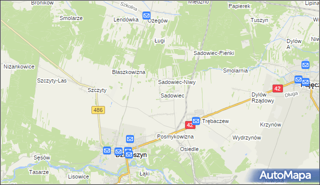 mapa Sadowiec gmina Działoszyn, Sadowiec gmina Działoszyn na mapie Targeo