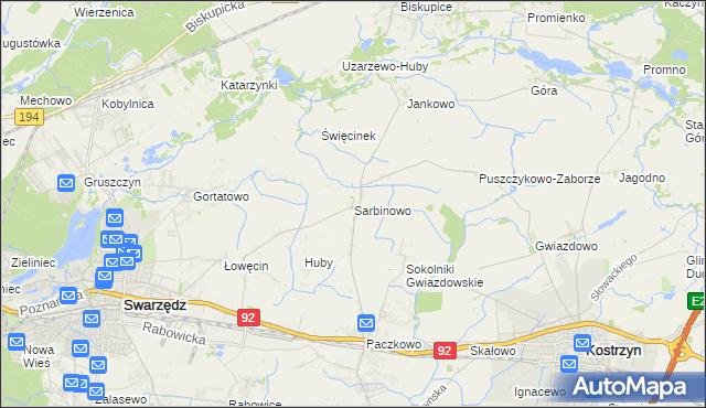 mapa Sarbinowo gmina Swarzędz, Sarbinowo gmina Swarzędz na mapie Targeo