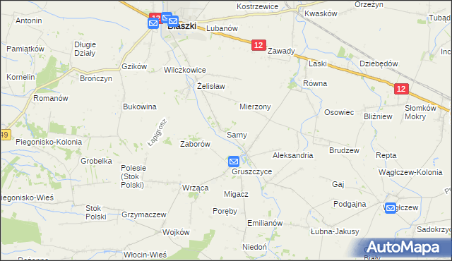 mapa Sarny gmina Błaszki, Sarny gmina Błaszki na mapie Targeo