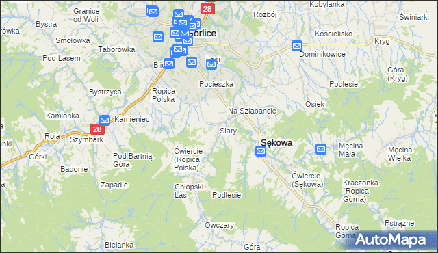 mapa Siary, Siary na mapie Targeo