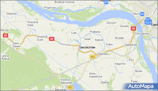 mapa Sieciechów powiat kozienicki, Sieciechów powiat kozienicki na mapie Targeo
