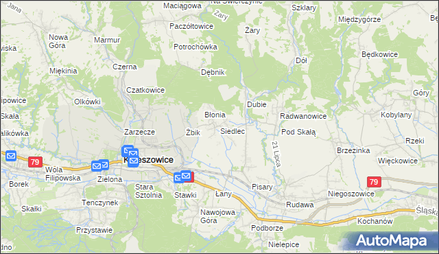 mapa Siedlec gmina Krzeszowice, Siedlec gmina Krzeszowice na mapie Targeo