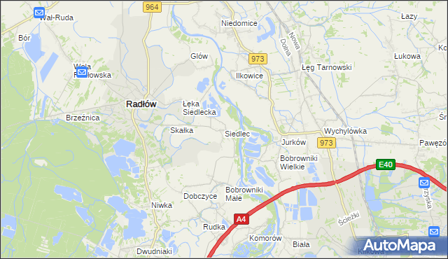 mapa Siedlec gmina Radłów, Siedlec gmina Radłów na mapie Targeo