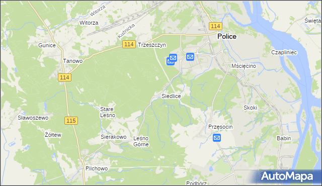 mapa Siedlice gmina Police, Siedlice gmina Police na mapie Targeo