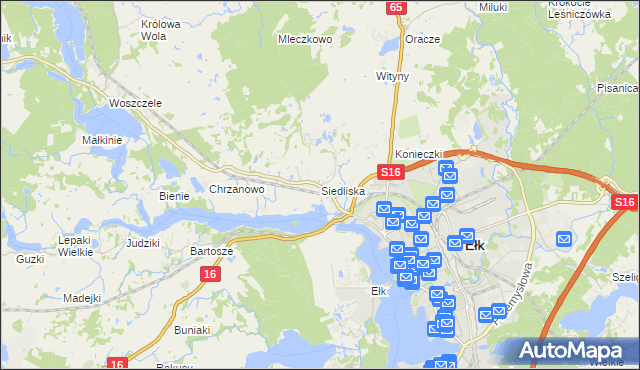 mapa Siedliska gmina Ełk, Siedliska gmina Ełk na mapie Targeo