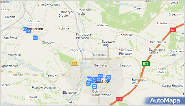 mapa Siedliska gmina Miechów, Siedliska gmina Miechów na mapie Targeo