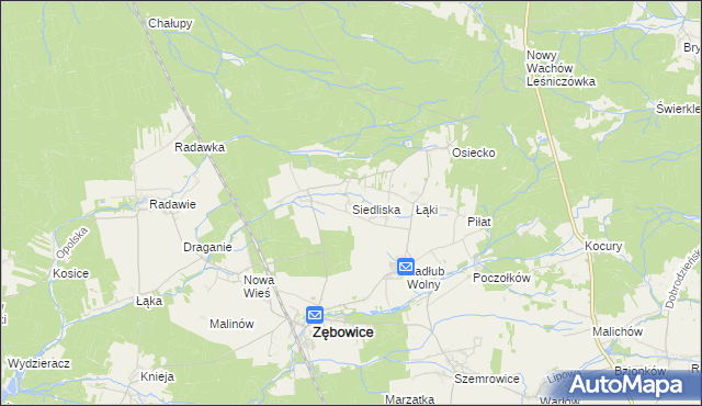 mapa Siedliska gmina Zębowice, Siedliska gmina Zębowice na mapie Targeo
