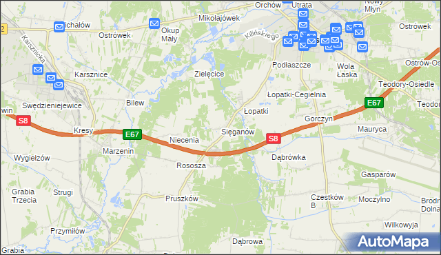 mapa Sięganów, Sięganów na mapie Targeo