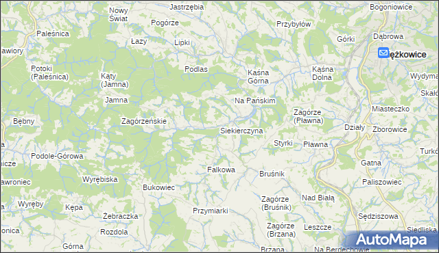 mapa Siekierczyna gmina Ciężkowice, Siekierczyna gmina Ciężkowice na mapie Targeo