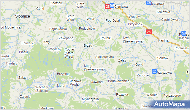 mapa Siekierczyna gmina Limanowa, Siekierczyna gmina Limanowa na mapie Targeo