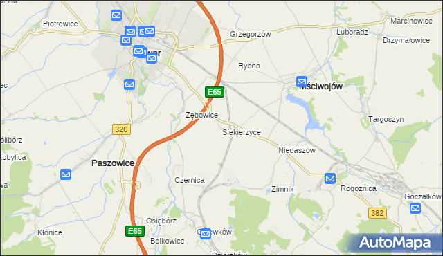 mapa Siekierzyce, Siekierzyce na mapie Targeo