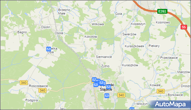mapa Siemianice gmina Oborniki Śląskie, Siemianice gmina Oborniki Śląskie na mapie Targeo