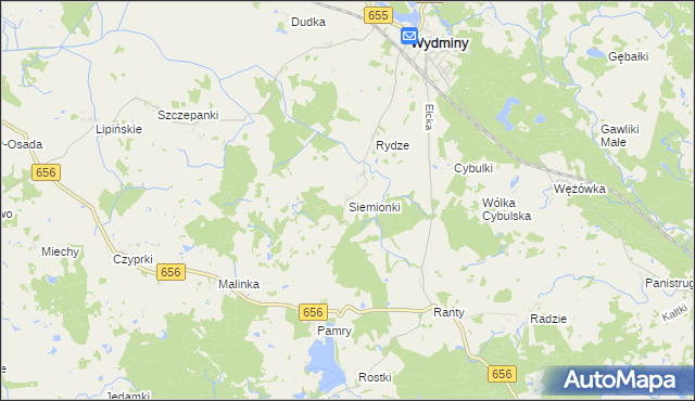 mapa Siemionki gmina Wydminy, Siemionki gmina Wydminy na mapie Targeo