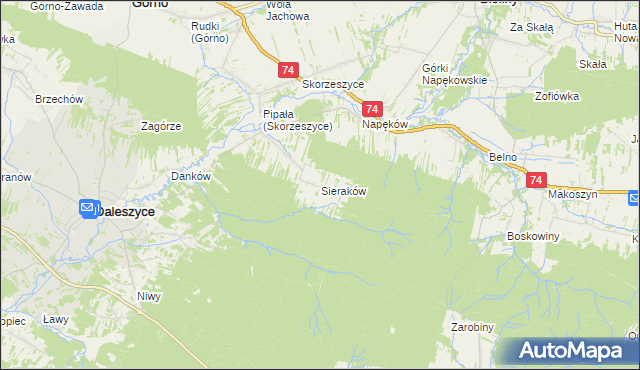 mapa Sieraków gmina Daleszyce, Sieraków gmina Daleszyce na mapie Targeo