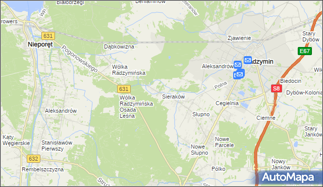 mapa Sieraków gmina Radzymin, Sieraków gmina Radzymin na mapie Targeo