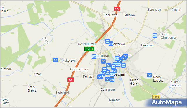 mapa Sierakowo gmina Kościan, Sierakowo gmina Kościan na mapie Targeo