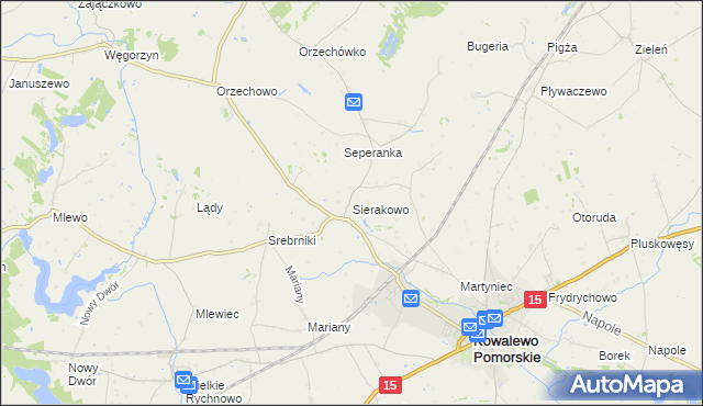 mapa Sierakowo gmina Kowalewo Pomorskie, Sierakowo gmina Kowalewo Pomorskie na mapie Targeo