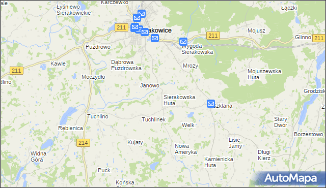 mapa Sierakowska Huta, Sierakowska Huta na mapie Targeo