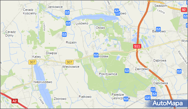 mapa Sierosław gmina Tarnowo Podgórne, Sierosław gmina Tarnowo Podgórne na mapie Targeo
