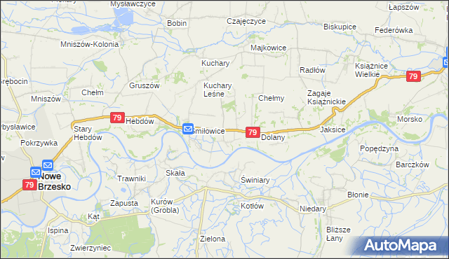 mapa Sierosławice gmina Nowe Brzesko, Sierosławice gmina Nowe Brzesko na mapie Targeo