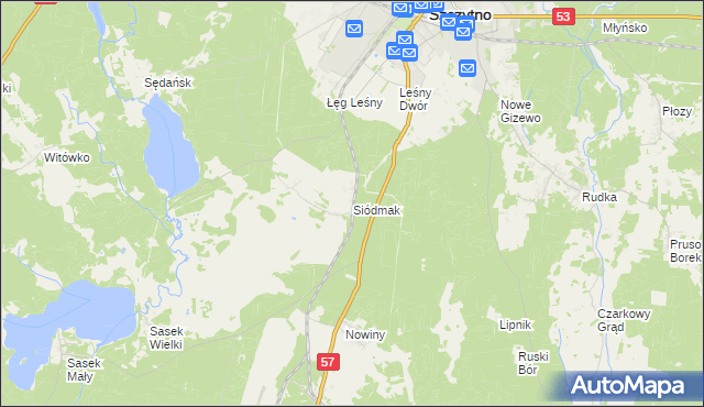 mapa Siódmak gmina Szczytno, Siódmak gmina Szczytno na mapie Targeo