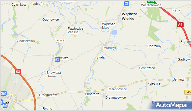 mapa Skała gmina Wądroże Wielkie, Skała gmina Wądroże Wielkie na mapie Targeo