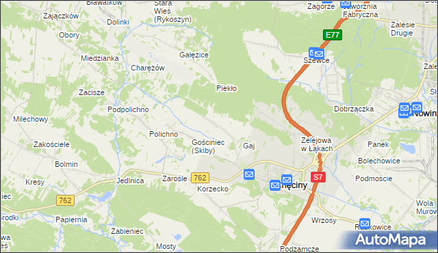mapa Skiby gmina Chęciny, Skiby gmina Chęciny na mapie Targeo
