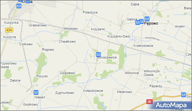 mapa Skoraszewice, Skoraszewice na mapie Targeo