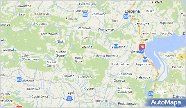mapa Skrzętla-Rojówka, Skrzętla-Rojówka na mapie Targeo
