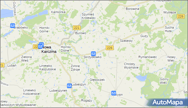 mapa Skrzydłowo gmina Nowa Karczma, Skrzydłowo gmina Nowa Karczma na mapie Targeo