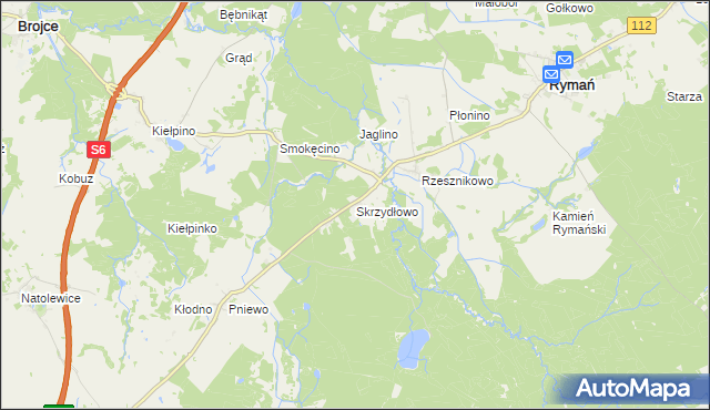 mapa Skrzydłowo gmina Rymań, Skrzydłowo gmina Rymań na mapie Targeo