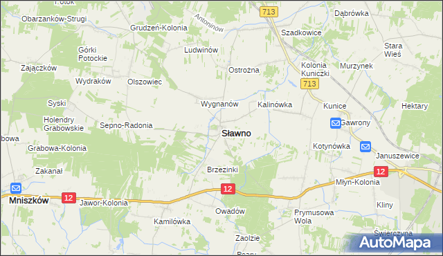 mapa Sławno powiat opoczyński, Sławno powiat opoczyński na mapie Targeo