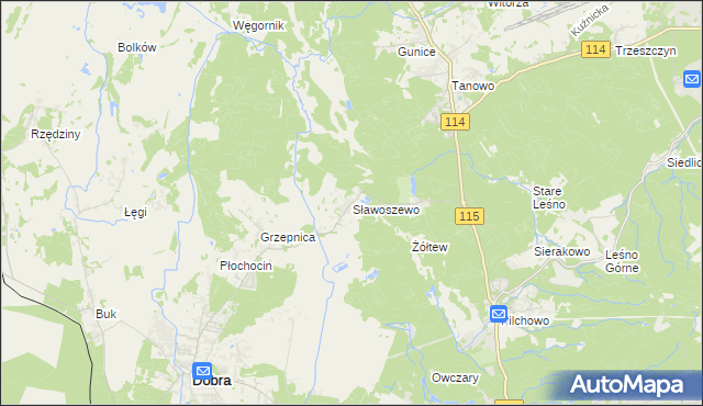 mapa Sławoszewo gmina Dobra (Szczecińska), Sławoszewo gmina Dobra (Szczecińska) na mapie Targeo