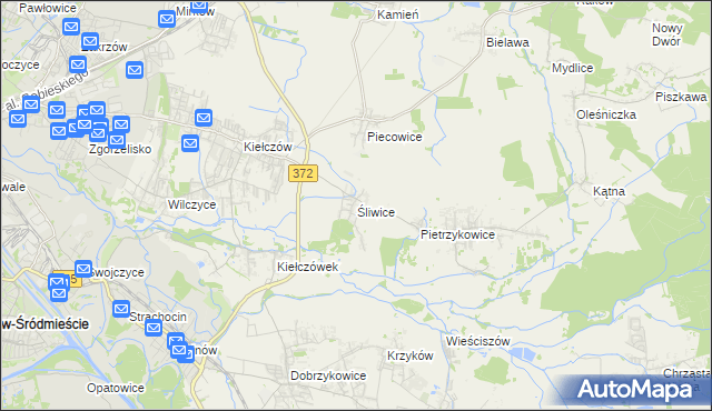 mapa Śliwice gmina Długołęka, Śliwice gmina Długołęka na mapie Targeo
