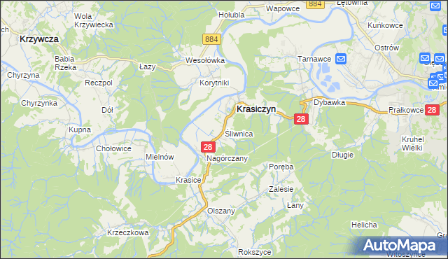 mapa Śliwnica gmina Krasiczyn, Śliwnica gmina Krasiczyn na mapie Targeo