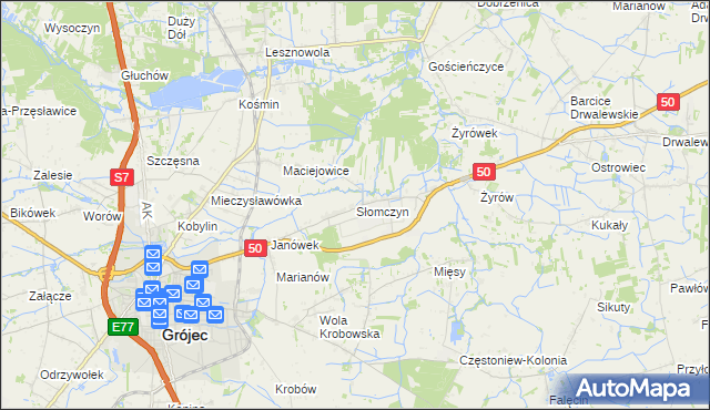 mapa Słomczyn gmina Grójec, Słomczyn gmina Grójec na mapie Targeo
