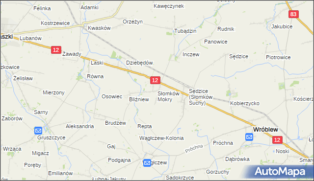 mapa Słomków Mokry, Słomków Mokry na mapie Targeo