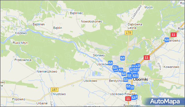 mapa Słonawy gmina Oborniki, Słonawy gmina Oborniki na mapie Targeo